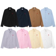 AMI Paris Long Sleeve Oxford Shirt Embroidered Heart Casual Cotton Shirt