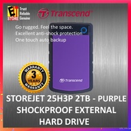 U7LQ TRANSCEND STOREJET 25H3P 2TB USB3.0 Rugged External Hard Disk Drive Portable HDD (Purple)