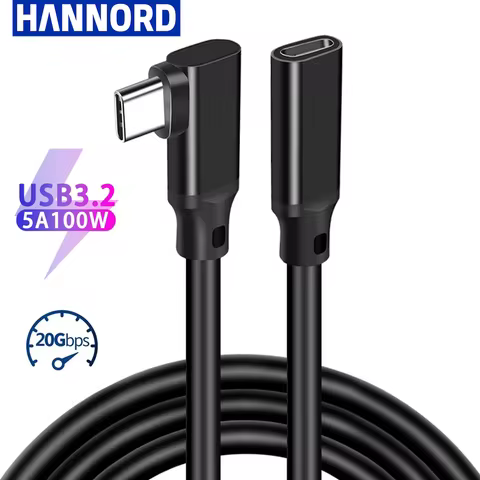 Hannord USB C Extension VR Link Cable 90 Dgree USB3.2 Gen2 Elbow Extender Type-C PD100W 20Gbps Data 