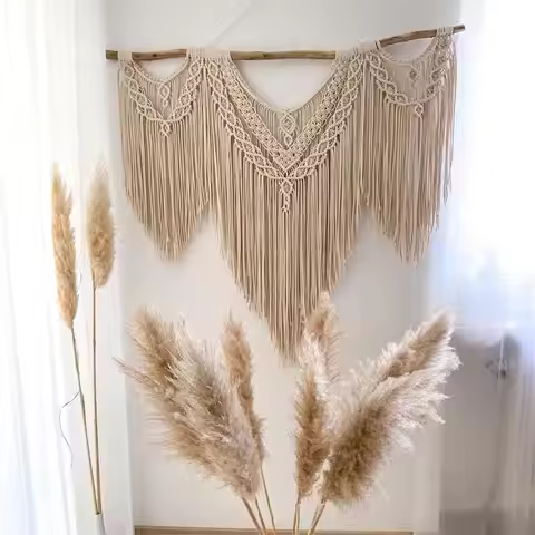 Large Macrame Wall Hanging Tapestry Boho Style Hand-Woven Bohemian Tapestry For Living Room Backgrou