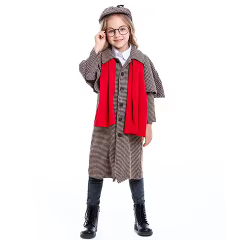 Kids Halloween Detective Costume Unisex Girl Boy Holmes Role Play Coat Party Outfits