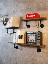 Shelves Wall Mounted Industrial Style Solid Wood Iron Art Bookcase Vintage Pipe Wall Decor ชั้นวางขอ