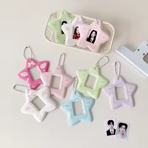 PVC Love Star Bowknot Photocard Holder Keychain Photo Card Holders 1.1x1.4 Inch ID Badge Holder K-po