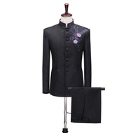 2PCS Suit Set for Men with Diamond and 3D Flower Choir Host Stage Singer Performance Costume Enchant