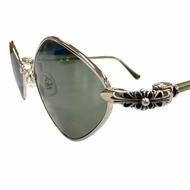 成色極佳 ▼ CHROME HEARTS 鑽石狗 925 純銀花卉十字太陽眼鏡 金色鏡框淨CLEAR綠色鏡片：綠色 50□22-141 日本製造 總重 18.44克 男士