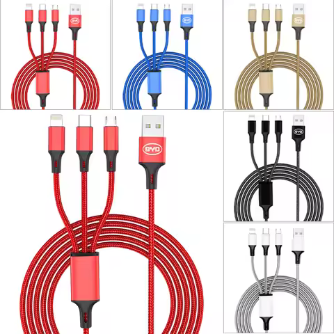 Car Emblem 3 In 1 Type C Lightning Micro USB Fast Charging Cable For BYD F3 S6 F0 Tang I3 S7 G3 E5 E