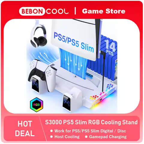 BEBONCOOL S3000 RGB Vertical Stand For PlayStation 5 Slim/PlayStation 5 Digital/DiscCooling Station 