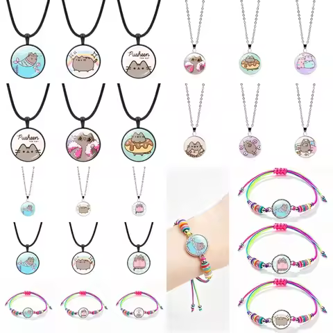 Cartoon Pusheen Accessories Cat Necklace Pendant Pusheen Cat Bracelet Decorations Necklace Bracelet 