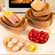 50PCS Kraft Tray Food Kraft Paper Box Kraft Paper Boat Box Chicken Rice Takoyaki Box Packaging Box