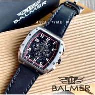 BALMER | 8120G SS-4 Tonneau Chronograph Men’s Watch Red Chapter Ring and Black Genuine Leather Official Warranty