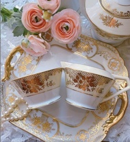 日本骨瓷 NORITAKE 1911年立體手繪玫瑰24K 金古董奶壺糖碗兩件組