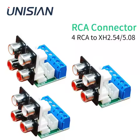 UNISIAN RCA Connector Four channels Audio signal board 4RCA to 3pin 2.54 5.08 Connector module 1/3 P