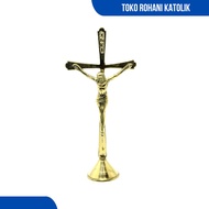 CATHOLIC SITTING CROSS 25 CM BRASS ALTAR CROSS/ CATHOLIC TABLE CROSS/
