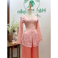 B.A206 - Ba Ba Shirt with Cotton Leaves and Collar Buttons with Long Sleeves (SILK PANTS)