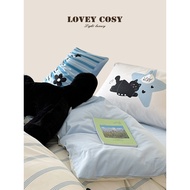 LOVEY COSY Korean Light Luxury Spring Cotton Cartoon Fresh Striped Cat Nika Pure Cotton Bed Four-Pie