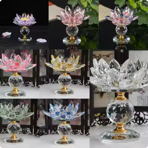 Hoom Decor Crystal Lotus Candle Holder Clear Glass Lotus Flower Candlestick Sparkling 8 Colors Lotus