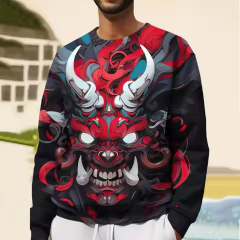 3D Printed Samurai Ghost Mask Sweatshirt For Men Cool Pattern Hoodie Spring Autumn Street Long Sleev