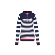 FILA GOLF 女吸濕排汗條紋長袖POLO衫-丈青 5POX-6129-NV