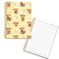 1pc 5.5x8.3 Inchs Adorable Highland Cow Spiral Notebook, 50 Pages, Yellow Floral Design, Perfect For