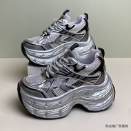 Women Shoes Inner Heightening Dad Shoes Women Silver Thick-Soled Shoes Sneakers