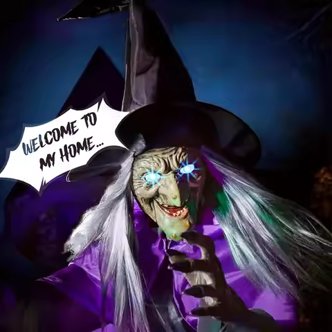 Halloween Decoration Flying Witch with Scary Sounds & Lights Large Hanging Luminous Soundmaking Bar 