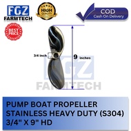 [3/4x9] BOAT PROPELLER 3/4 X 9 TP 1-3/4 STD ELESI STAINLESS S304 HEAVY DUTY PUMP RACER 3/4x9