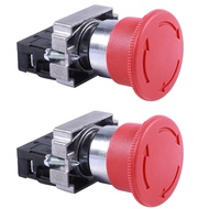 (LAWX) 2 Pcs 22mm NC Red Mushroom Emergency Stop Push Button Switch 600V 10A ZB2-BE102C XB2-BS542X1