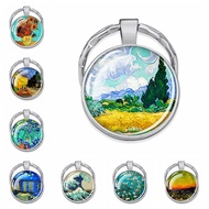 Art Van Gogh Oil Painting Collection Convex Glass Keyring Car Key Accessories Couple Memorial Jewelry Decoration