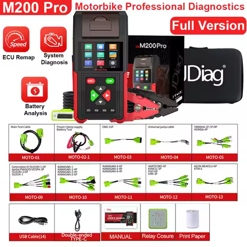 Jdiag M200 Pro Motorcycle OBD Scanner Motor Diagnostic Tools for Honda ECU Remap Battery ABS Tester 