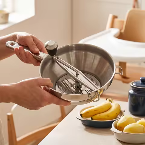 Hand Press Masher Stainless Steel Rotary Food Mill Manual Potato Ricer Loaded Vegetable Puree Tool