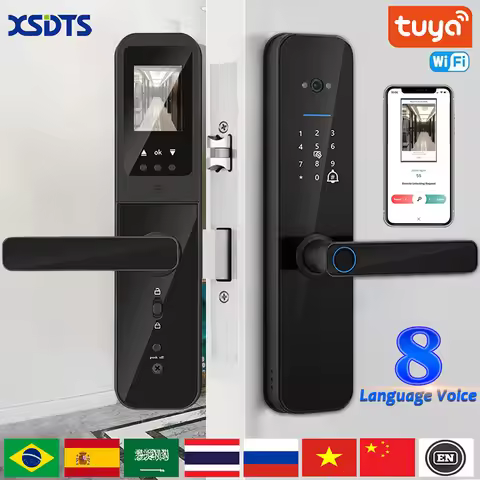 XSDTS Tuya Wifi Digital Electronic Smart Door Lock With Biometric Camera Fingerprint Smart Card Pass