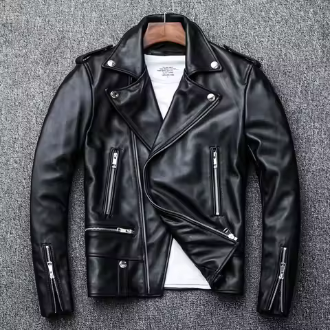 CC Shop Best.Fashion Mens Real Leather Jacket.Classic Biker sheepskin coat.quality slim fit outwear.