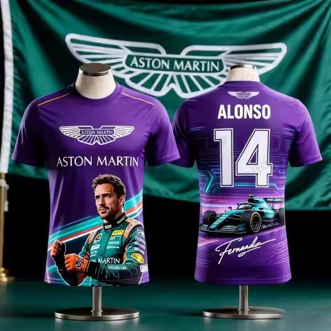 Aston Martin Team Alonso 14 Racing Theme T-shirt F1 Fan Sports Casual Breathable Sweat-absorbent Fas