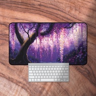 Purple Desk Mat, Floral Mouse Pad, Desk Mat Aesthetic, Cute Gaming Desk Mat