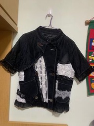 Giusto dama 黑色拼接短袖外套拼接牛仔閃閃紗