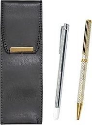 Eco Leather Pen Case, Metal Point, Brass Hexagonal Rotating Holi Gold Ballpoint Pen Set, Silver, BR-