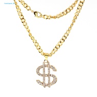 (Lovelycat) Rhinestone US Dollar Money Style Pendant Long Chain Necklace Hip Hop Jewelry