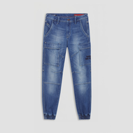 DAVIE JONES กางเกงจ็อกเกอร์ ยีนส์ เอวกระดุม Button Waist Denim Joggers CO0057 สีฟ้า ดำ