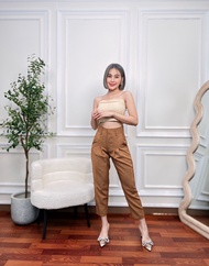 🔥🔥เอว25-35"🔥🔥 G48 กางเกงเอวสูง กางเกง8ส่วน ทรงบอย ซิปหน้า ผ้าเปเป้ กางเกงขาแปดส่วน กางเกงผ้าเปเป้ กา