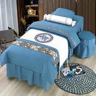 # ผ้าคลุมเตียงผ้าฝ้ายและผ้าลินินสไตล์ยุโรป4ชิ้นนวดร้านเสริมสวย SPA ชุดเครื่องนอนผ้าปูเตียงปัก logo