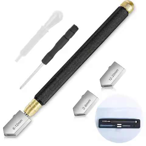 Glass Cutter, Upgrade Glass Cutter Tool 2mm-20mm, Pencil Style Oil Feed Carbide Tip for Glass Cuttin