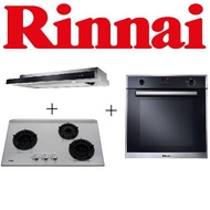 Rinnai RH-S309-GBR-T Slimline Hood With Touch Control + Rinnai RB-3SI 3 Burner Inner Flame Stainless Steel Built-in Hob + RINNAI RO-E6206XA-EM 70L 6 FUNCTION BUILT-IN OVEN