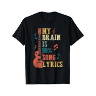 Men's Funny Music Lover T-Shirt - "my Brain Is 99% Lyrics" Guitar Graphic Tee Heavyweight 180gsm Shi