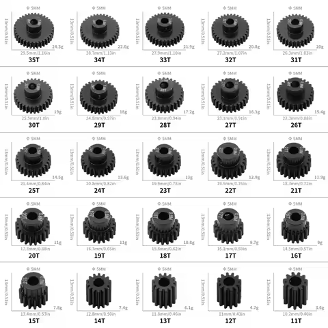 5pcs 0.8M 32P 3.175 5mm 11T--35T Hardened Steel Pinion Gear Motor Gear For 1/8 1/10 RC Model Car