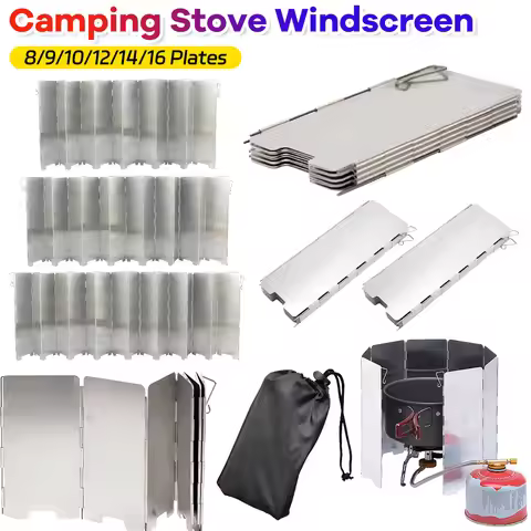 6-16 Plates Foldable Gas Stove Windshield Outdoor Camping Cooking Burner Windproof Screen Aluminium 