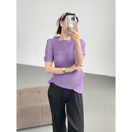 New Womens Irregular Fashion Short Sleeved Pleated T-shirt