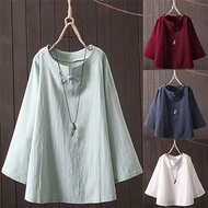 M-5XL Women Plus Size Blouse Baju Kurung Moden Fashion Retro Vintage Round Neck Plain Shirt  Long Sleeve Tops