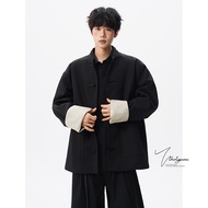 V37 | แจ็คเก็ตคอจีนสีดำ กระดุมหน้า Guofeng Zhongshan