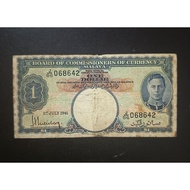 Malaya British Borneo Old Banknotes King George VI 1 Dollar Year 1941 Prefix J86 ( Circulated Fine C