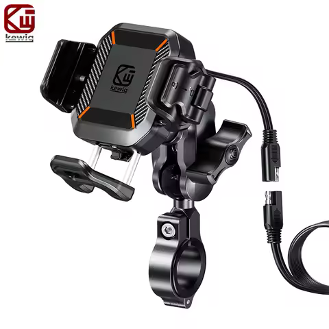 Kewig M33A Mini Shockproof Motorcycle Phone Holder 15W Wireless Charger & 36W USB C Fast Charging Mo